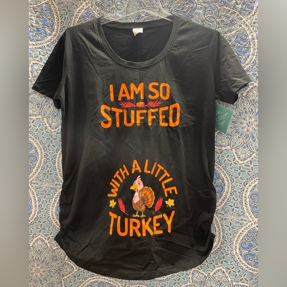 silver lake Tops - Thanksgiving, maternity T-shirt, I am so Stuffed with a little turkey logo